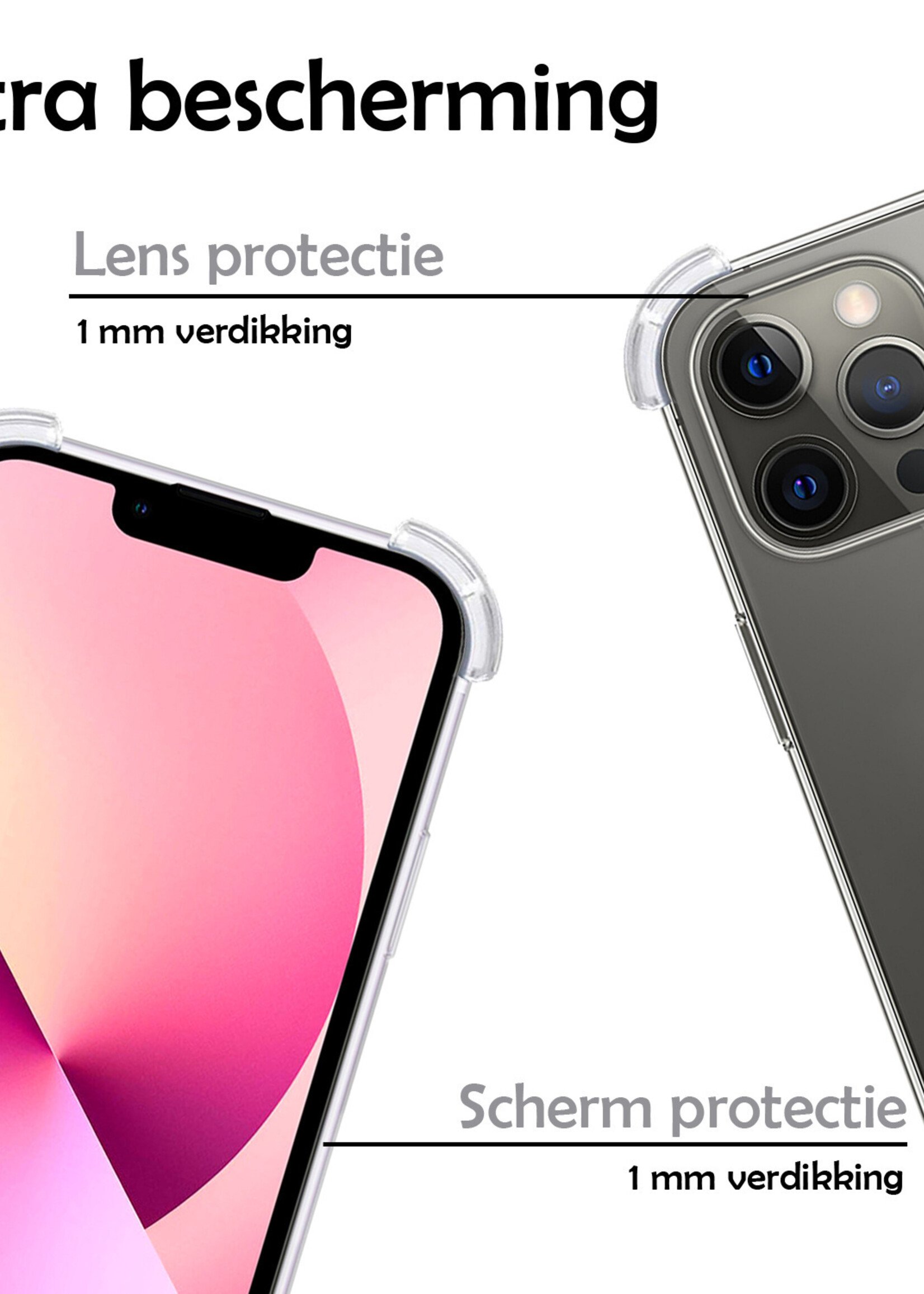 LUQ Hoesje Geschikt voor iPhone 13 Pro Hoesje Shockproof Case Siliconen Met Screenprotector - Hoes Geschikt voor iPhone 13 Pro Hoes Cover Siliconen - Transparant