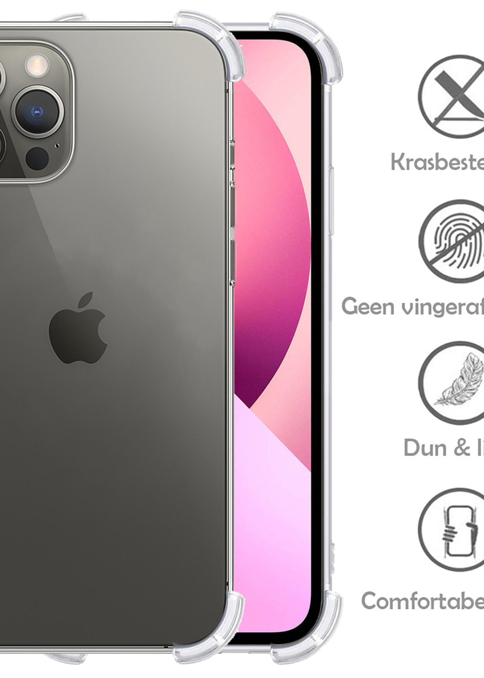 LUQ Hoesje Geschikt voor iPhone 13 Pro Hoesje Shockproof Case Siliconen Met 2x Screenprotector - Hoes Geschikt voor iPhone 13 Pro Hoes Cover Siliconen - Transparant