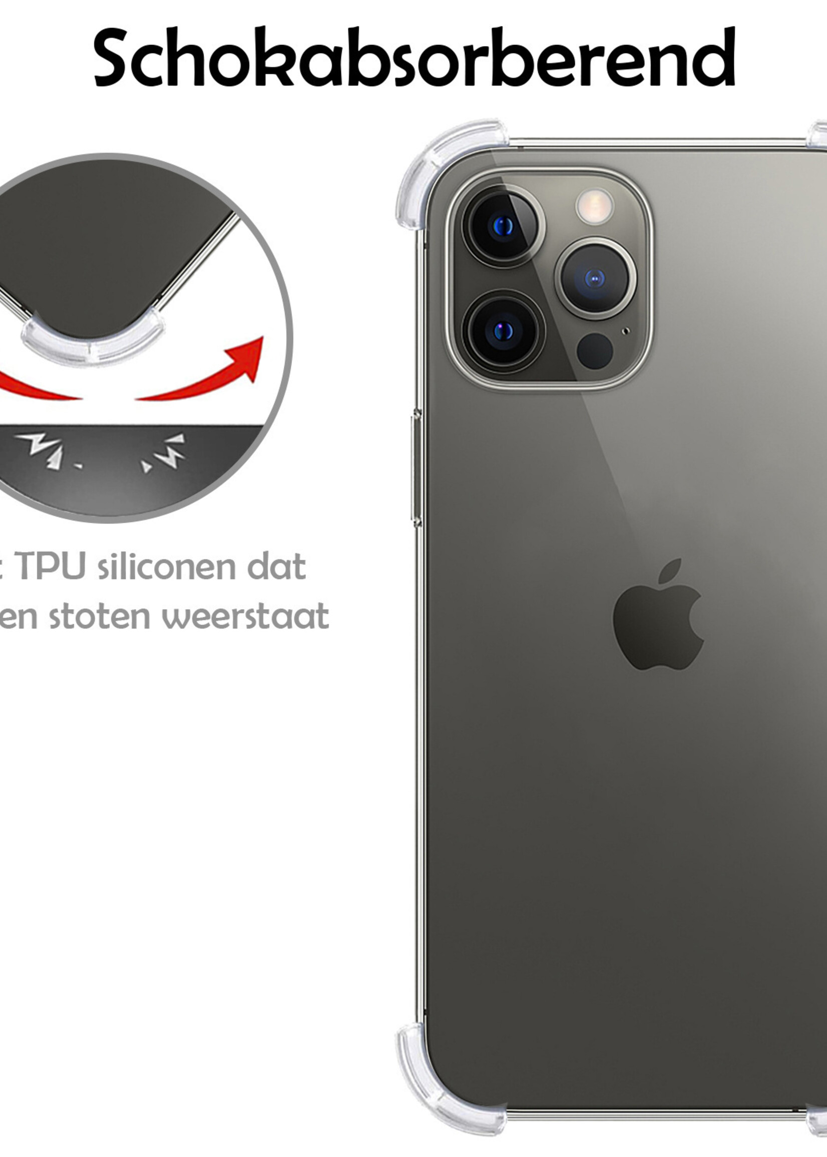 LUQ Hoesje Geschikt voor iPhone 13 Pro Hoesje Shockproof Case Siliconen Met 2x Screenprotector - Hoes Geschikt voor iPhone 13 Pro Hoes Cover Siliconen - Transparant