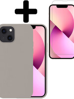 LUQ LUQ iPhone 13 Mini Hoesje Siliconen Met Screenprotector Met Dichte Notch - Grijs