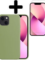 LUQ LUQ iPhone 13 Mini Hoesje Siliconen Met Screenprotector Met Dichte Notch - Groen