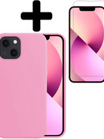 LUQ LUQ iPhone 13 Mini Hoesje Siliconen Met Screenprotector Met Dichte Notch - Lichtroze