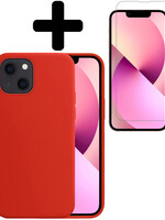 LUQ LUQ iPhone 13 Mini Hoesje Siliconen Met Screenprotector Met Dichte Notch - Rood