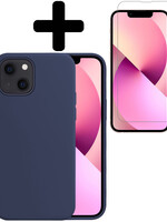 LUQ LUQ iPhone 13 Hoesje Siliconen Met Screenprotector Met Dichte Notch - Donkerblauw