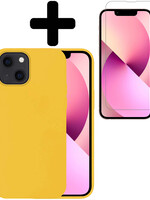 LUQ LUQ iPhone 13 Hoesje Siliconen Met Screenprotector Met Dichte Notch - Geel