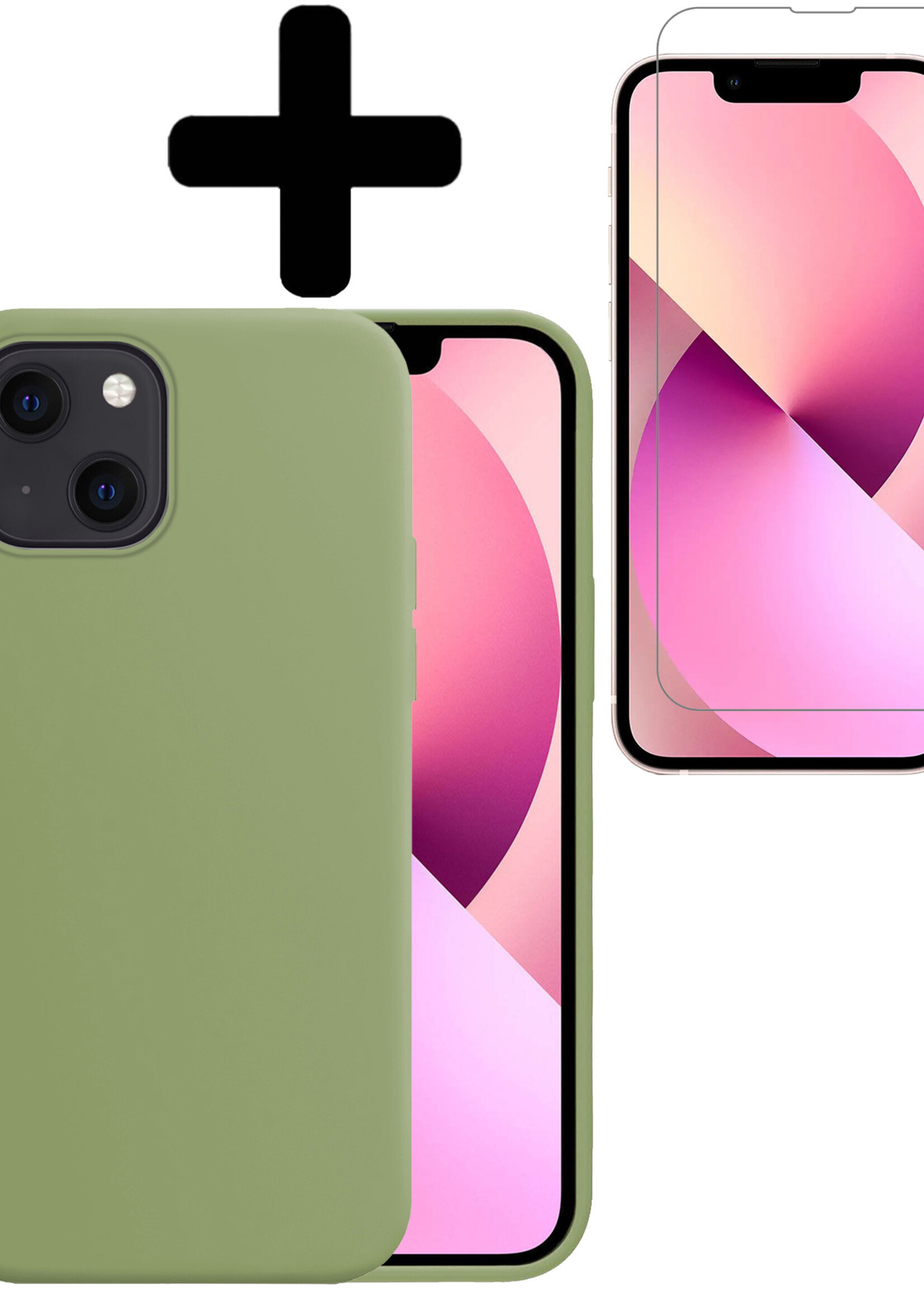 LUQ Hoesje Geschikt voor iPhone 13 Hoesje Siliconen Case Met Screenprotector - Hoes Geschikt voor iPhone 13 Hoes Siliconen - Groen