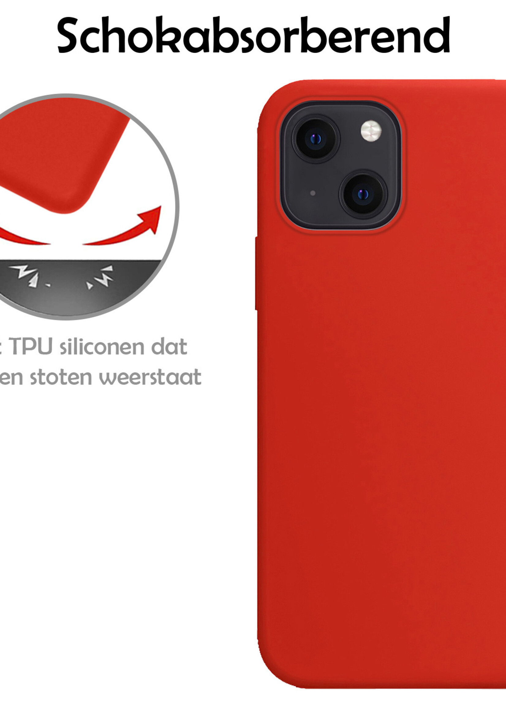 LUQ Hoesje Geschikt voor iPhone 13 Hoesje Siliconen Case Met Screenprotector - Hoes Geschikt voor iPhone 13 Hoes Siliconen - Rood