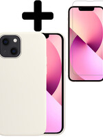 LUQ LUQ iPhone 13 Hoesje Siliconen Met Screenprotector Met Dichte Notch - Wit