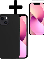 LUQ LUQ iPhone 13 Hoesje Siliconen Met Screenprotector Met Dichte Notch - Zwart