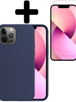 LUQ LUQ iPhone 13 Pro Hoesje Siliconen Met Screenprotector Met Dichte Notch - Donkerblauw