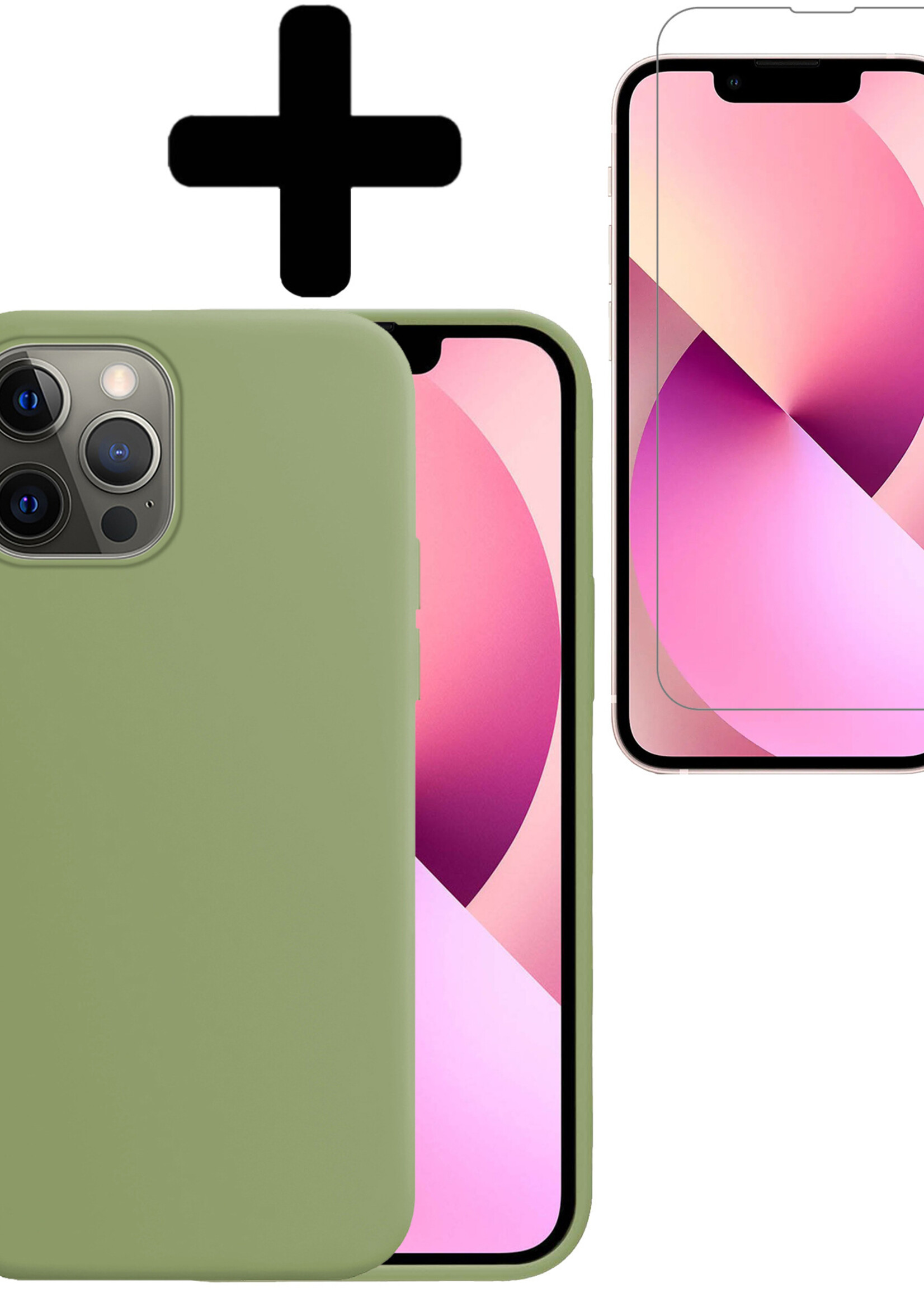 LUQ Hoesje Geschikt voor iPhone 13 Pro Hoesje Siliconen Case Met Screenprotector - Hoes Geschikt voor iPhone 13 Pro Hoes Siliconen - Groen