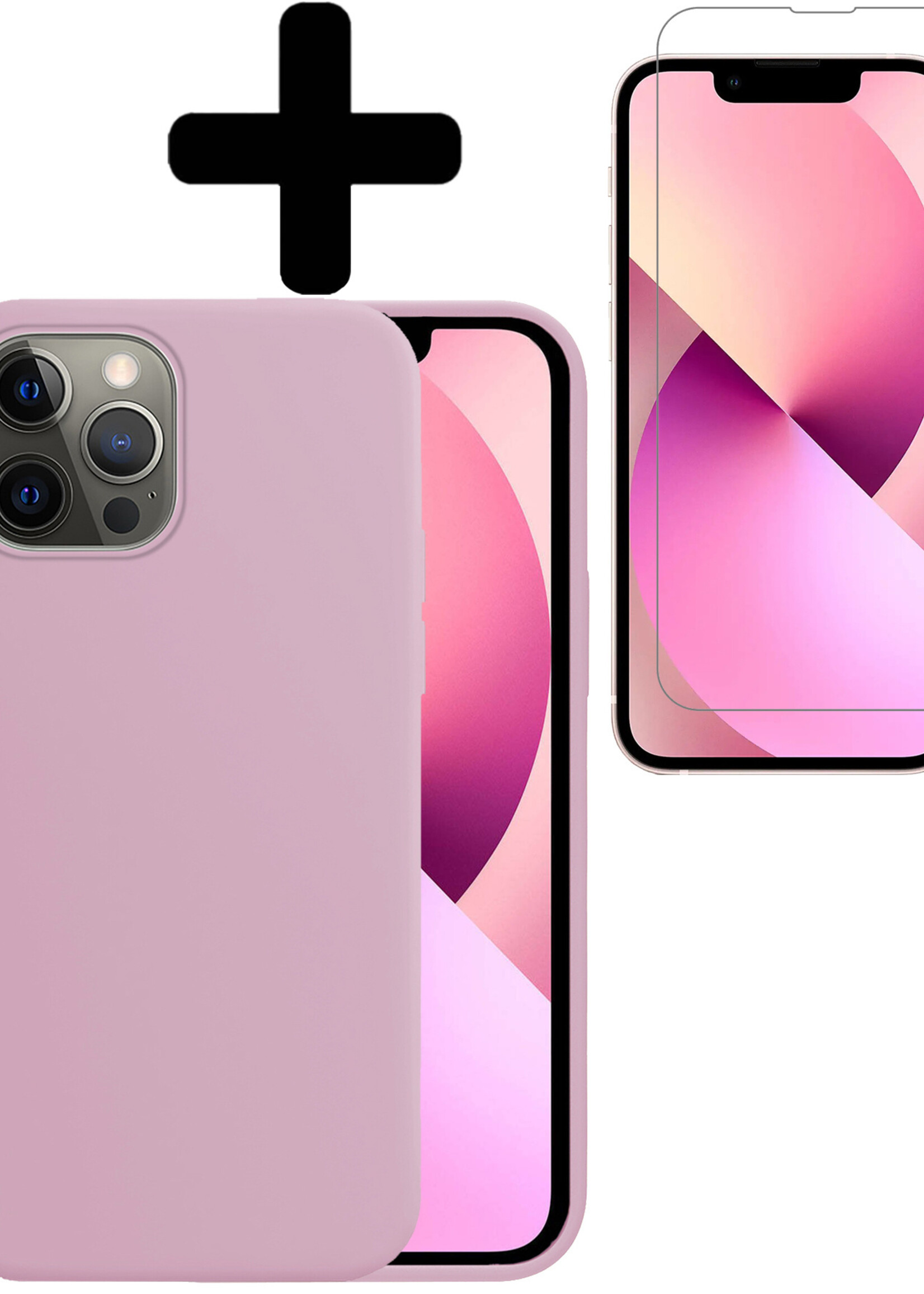 LUQ Hoesje Geschikt voor iPhone 13 Pro Hoesje Siliconen Case Met Screenprotector - Hoes Geschikt voor iPhone 13 Pro Hoes Siliconen - Lila