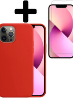 LUQ LUQ iPhone 13 Pro Hoesje Siliconen Met Screenprotector Met Dichte Notch - Rood