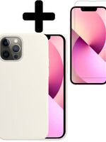 LUQ LUQ iPhone 13 Pro Hoesje Siliconen Met Screenprotector Met Dichte Notch - Wit