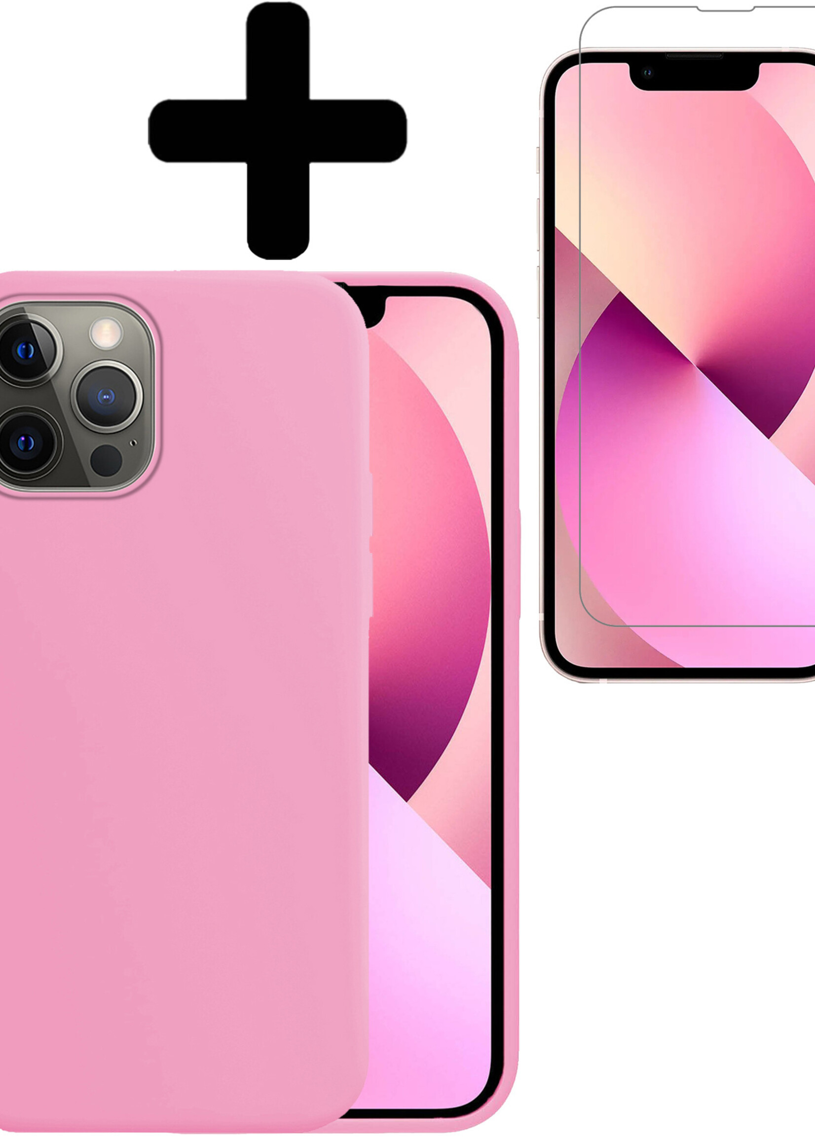 LUQ Hoesje Geschikt voor iPhone 13 Pro Max Hoesje Siliconen Case Met Screenprotector - Hoes Geschikt voor iPhone 13 Pro Max Hoes Siliconen - Lichtroze