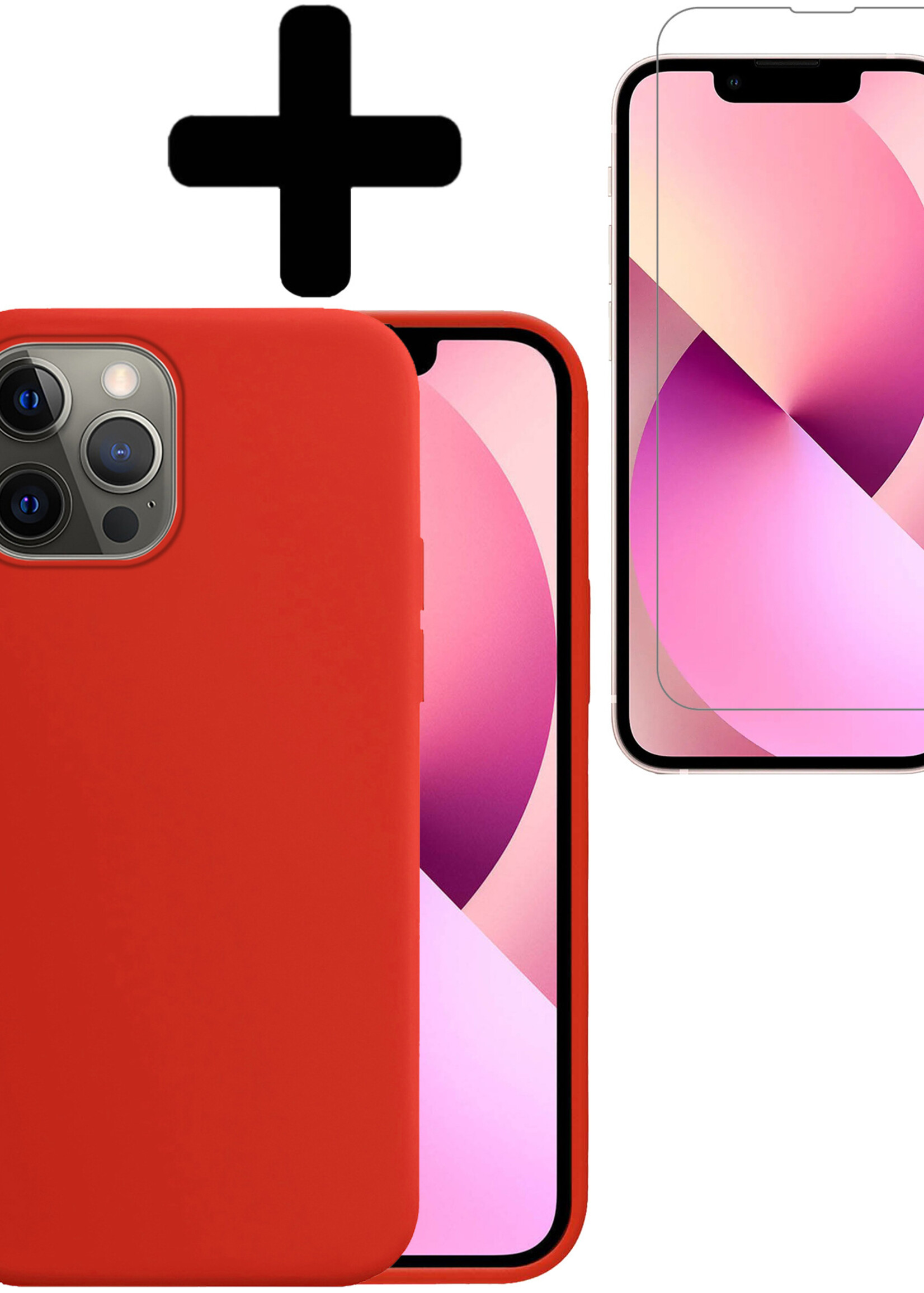 LUQ Hoesje Geschikt voor iPhone 13 Pro Max Hoesje Siliconen Case Met Screenprotector - Hoes Geschikt voor iPhone 13 Pro Max Hoes Siliconen - Rood