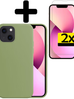 LUQ LUQ iPhone 13 Hoesje Siliconen Met 2x Screenprotector Met Dichte Notch - Groen