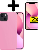 LUQ LUQ iPhone 13 Hoesje Siliconen Met 2x Screenprotector Met Dichte Notch - Lichtroze