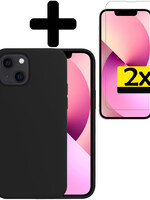 LUQ LUQ iPhone 13 Hoesje Siliconen Met 2x Screenprotector Met Dichte Notch - Zwart