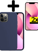 LUQ LUQ iPhone 13 Hoesje Siliconen Met 2x Screenprotector Met Dichte Notch - Donkerblauw