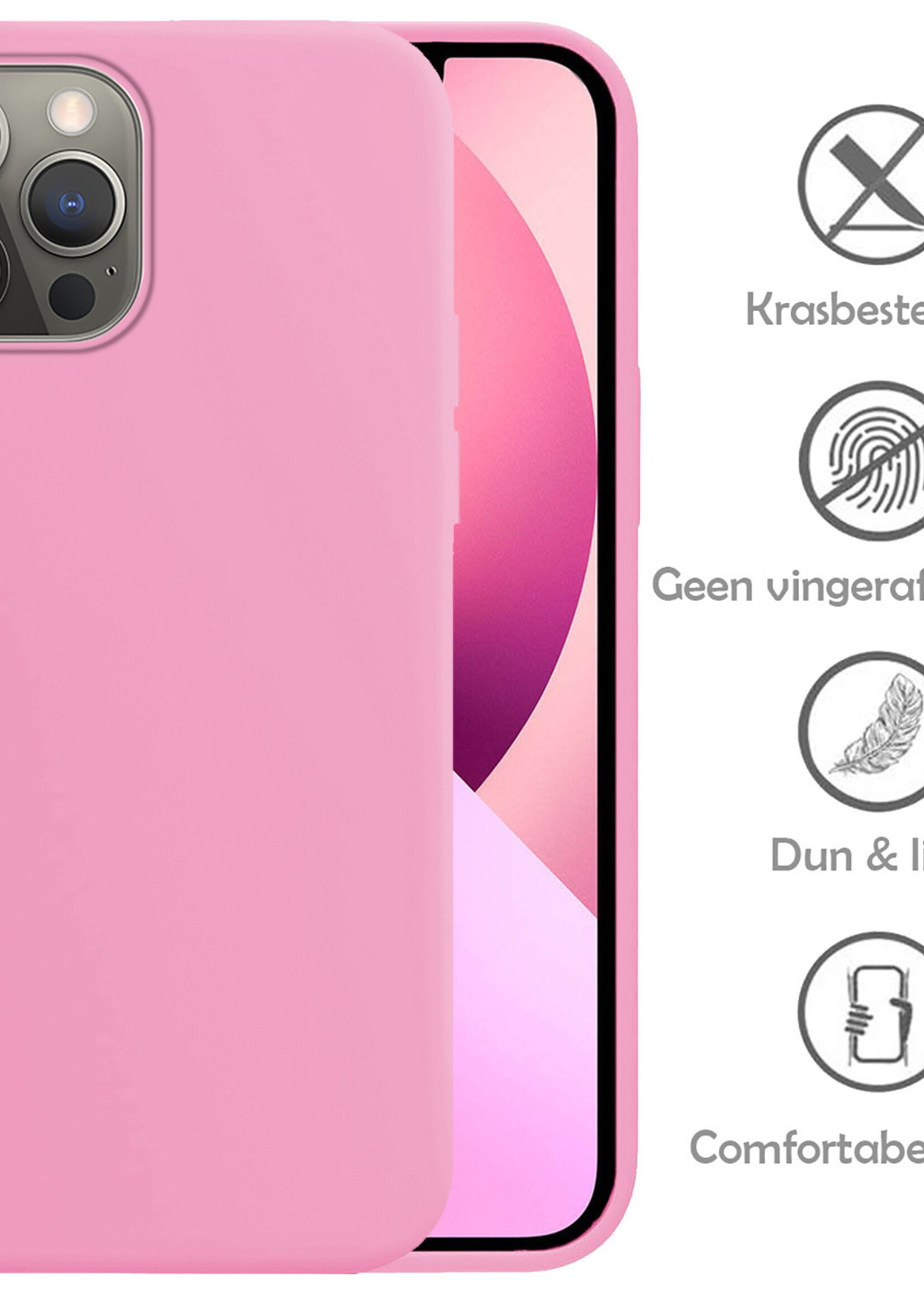 LUQ Hoesje Geschikt voor iPhone 13 Pro Hoesje Siliconen Case Met 2x Screenprotector - Hoes Geschikt voor iPhone 13 Pro Hoes Siliconen - Lichtroze