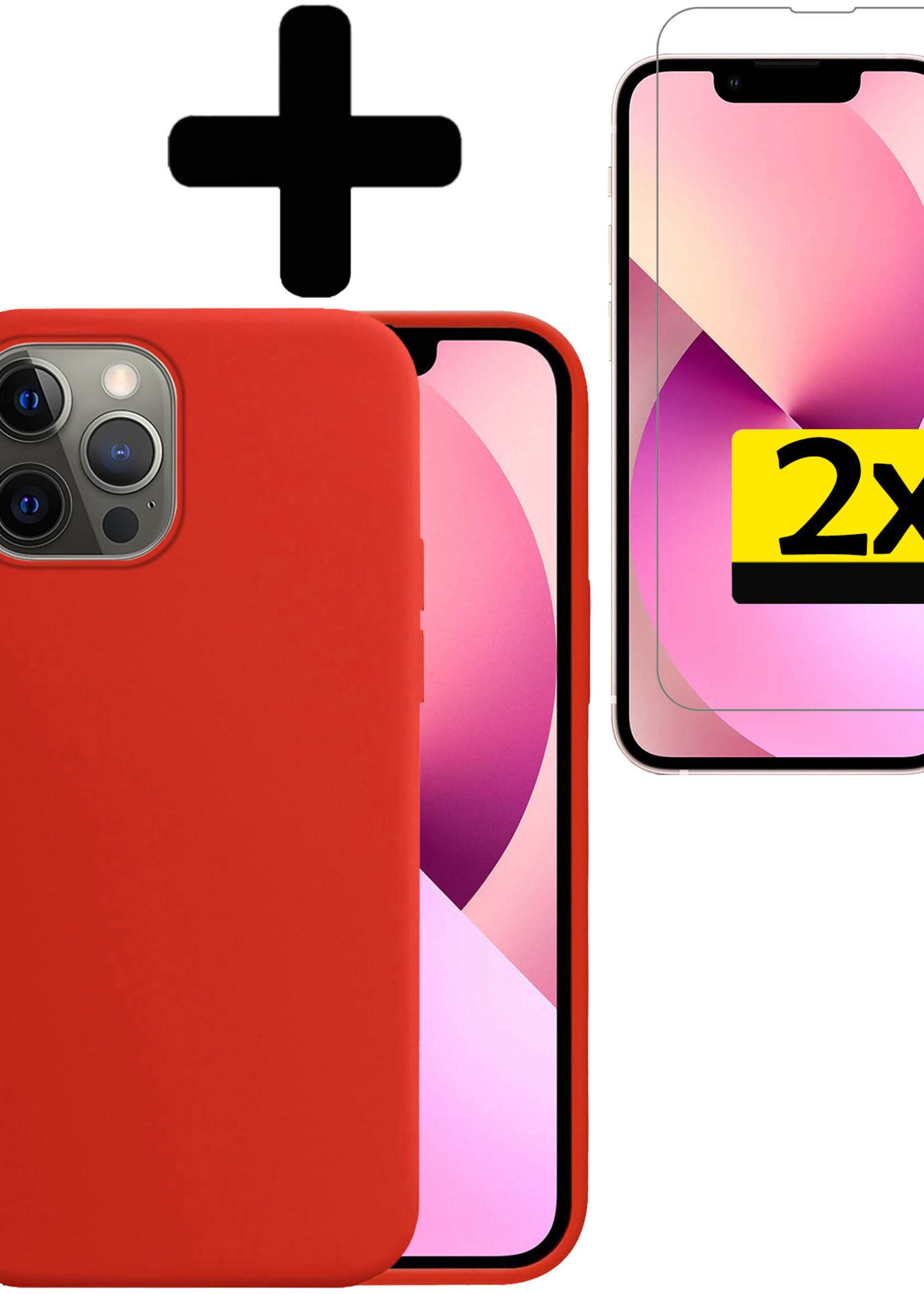 LUQ Hoesje Geschikt voor iPhone 13 Pro Hoesje Siliconen Case Met 2x Screenprotector - Hoes Geschikt voor iPhone 13 Pro Hoes Siliconen - Rood