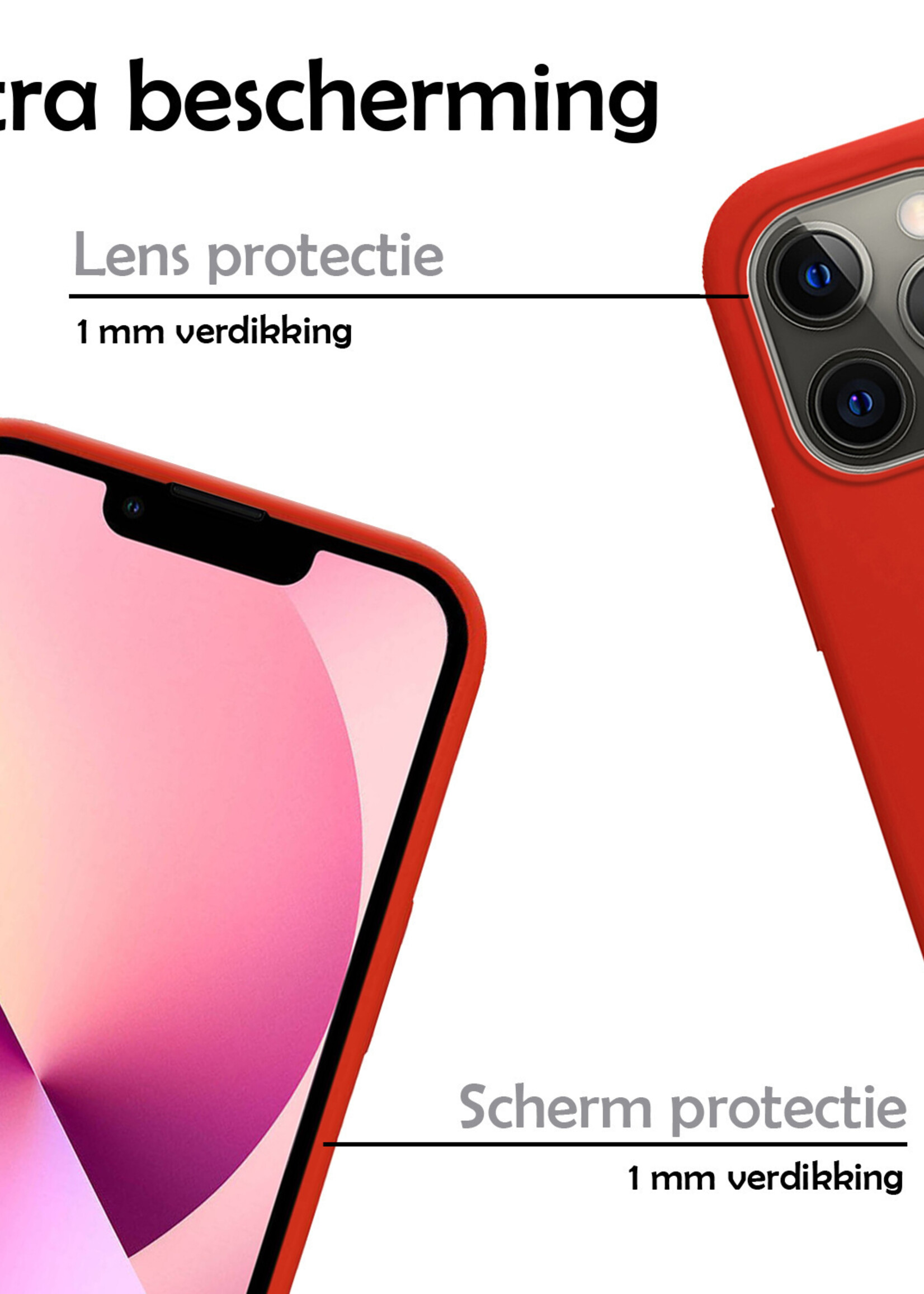 LUQ Hoesje Geschikt voor iPhone 13 Pro Hoesje Siliconen Case Met 2x Screenprotector - Hoes Geschikt voor iPhone 13 Pro Hoes Siliconen - Rood