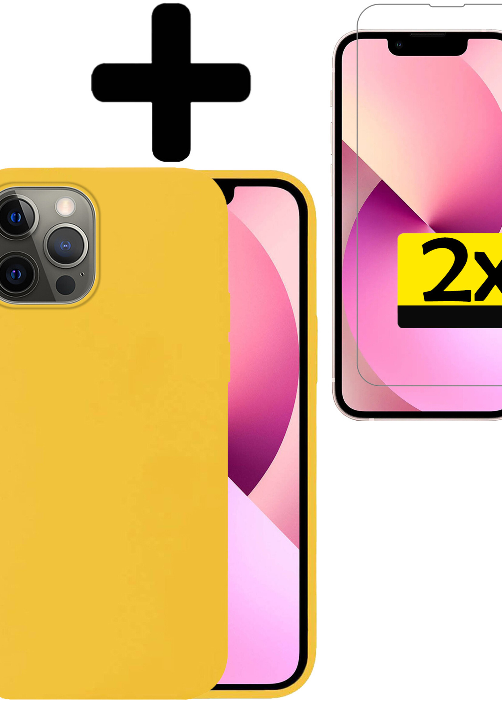 LUQ Hoesje Geschikt voor iPhone 13 Pro Max Hoesje Siliconen Case Met 2x Screenprotector - Hoes Geschikt voor iPhone 13 Pro Max Hoes Siliconen - Geel