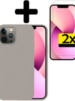LUQ LUQ iPhone 13 Pro Max Hoesje Siliconen Met 2x Screenprotector Met Dichte Notch - Grijs