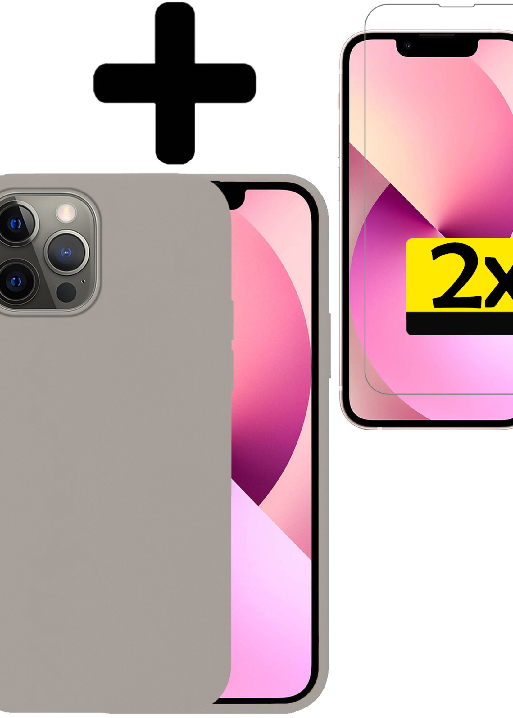 LUQ Hoesje Geschikt voor iPhone 13 Pro Max Hoesje Siliconen Case Met 2x Screenprotector - Hoes Geschikt voor iPhone 13 Pro Max Hoes Siliconen - Grijs