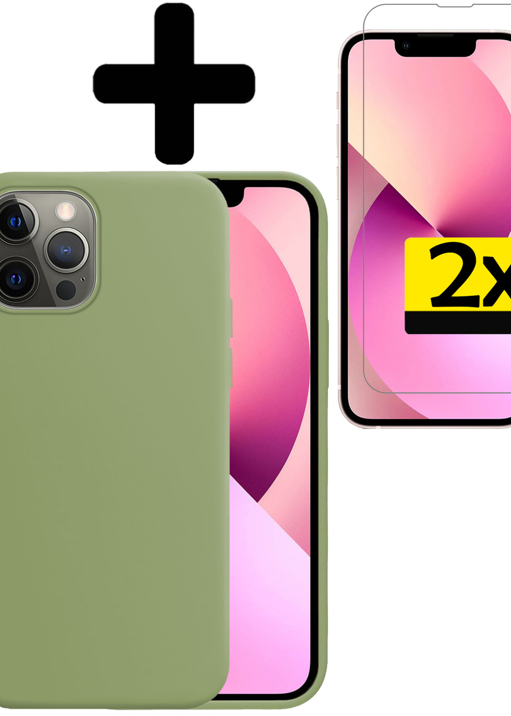 LUQ Hoesje Geschikt voor iPhone 13 Pro Max Hoesje Siliconen Case Met 2x Screenprotector - Hoes Geschikt voor iPhone 13 Pro Max Hoes Siliconen - Groen