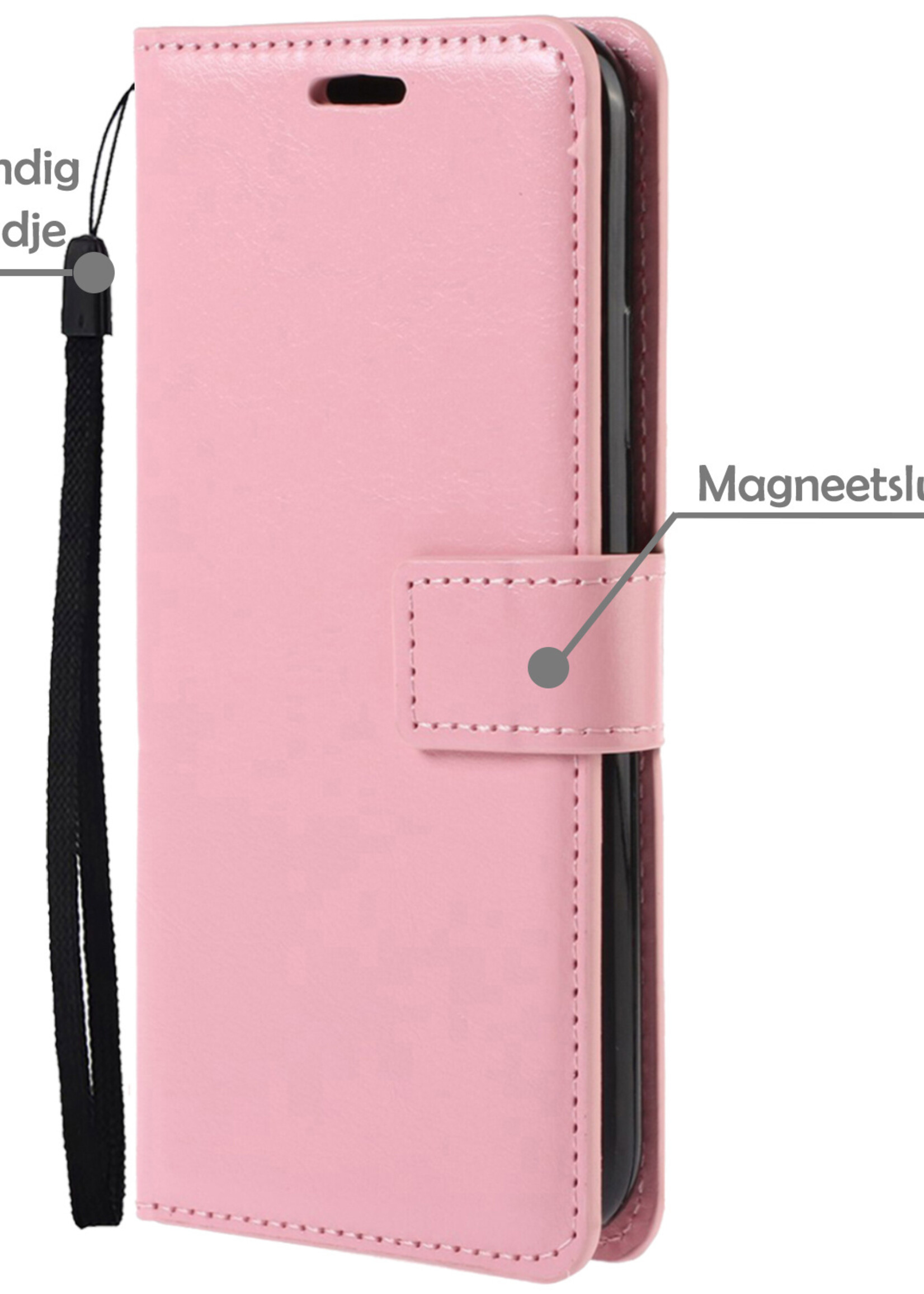 LUQ Hoesje Geschikt voor iPhone 13 Hoesje Book Case Hoes Wallet Cover - Hoes Geschikt voor iPhone 13 Hoesje Bookcase Hoes - Lichtroze