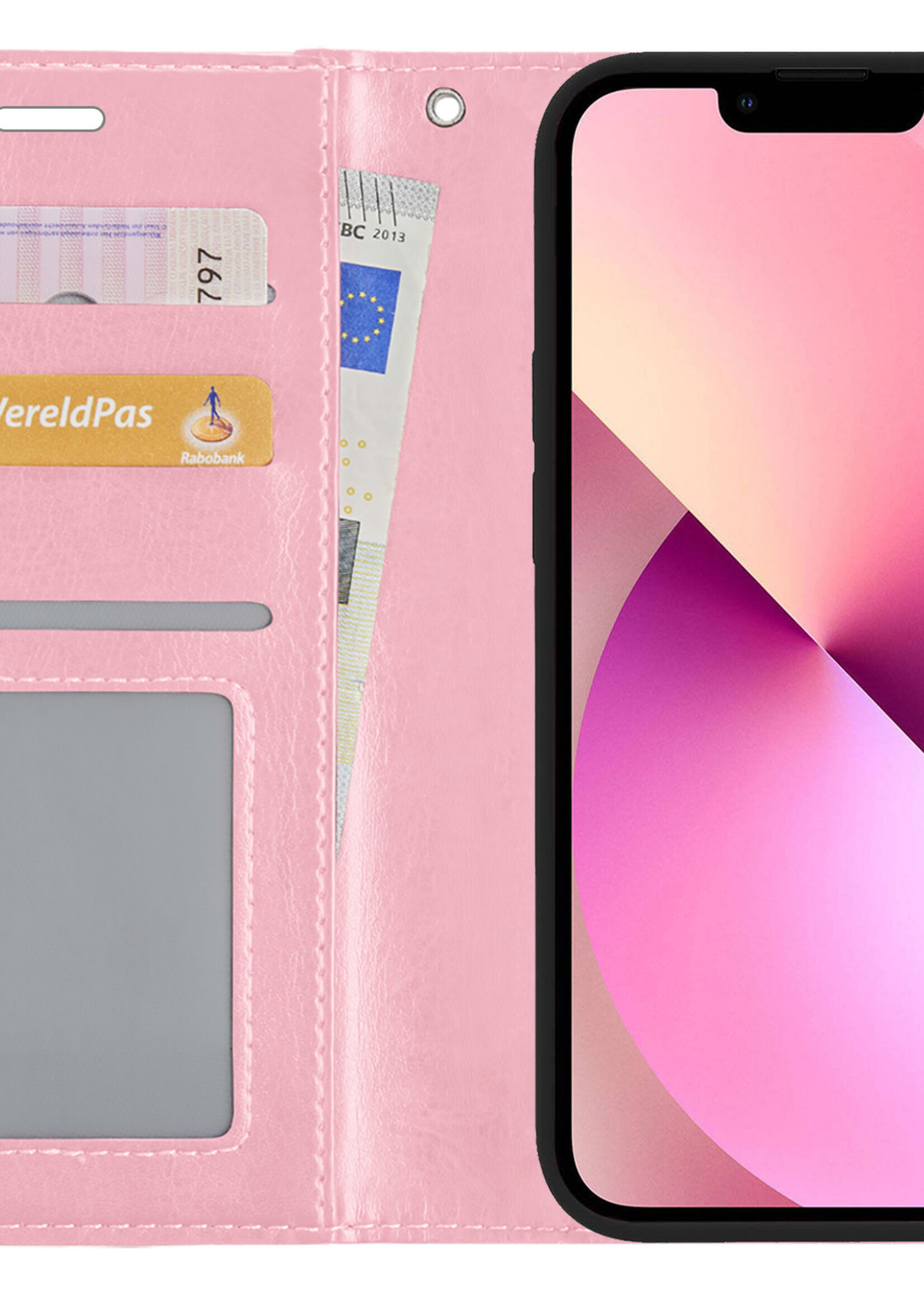 LUQ Hoesje Geschikt voor iPhone 13 Hoesje Book Case Hoes Wallet Cover - Hoes Geschikt voor iPhone 13 Hoesje Bookcase Hoes - Lichtroze