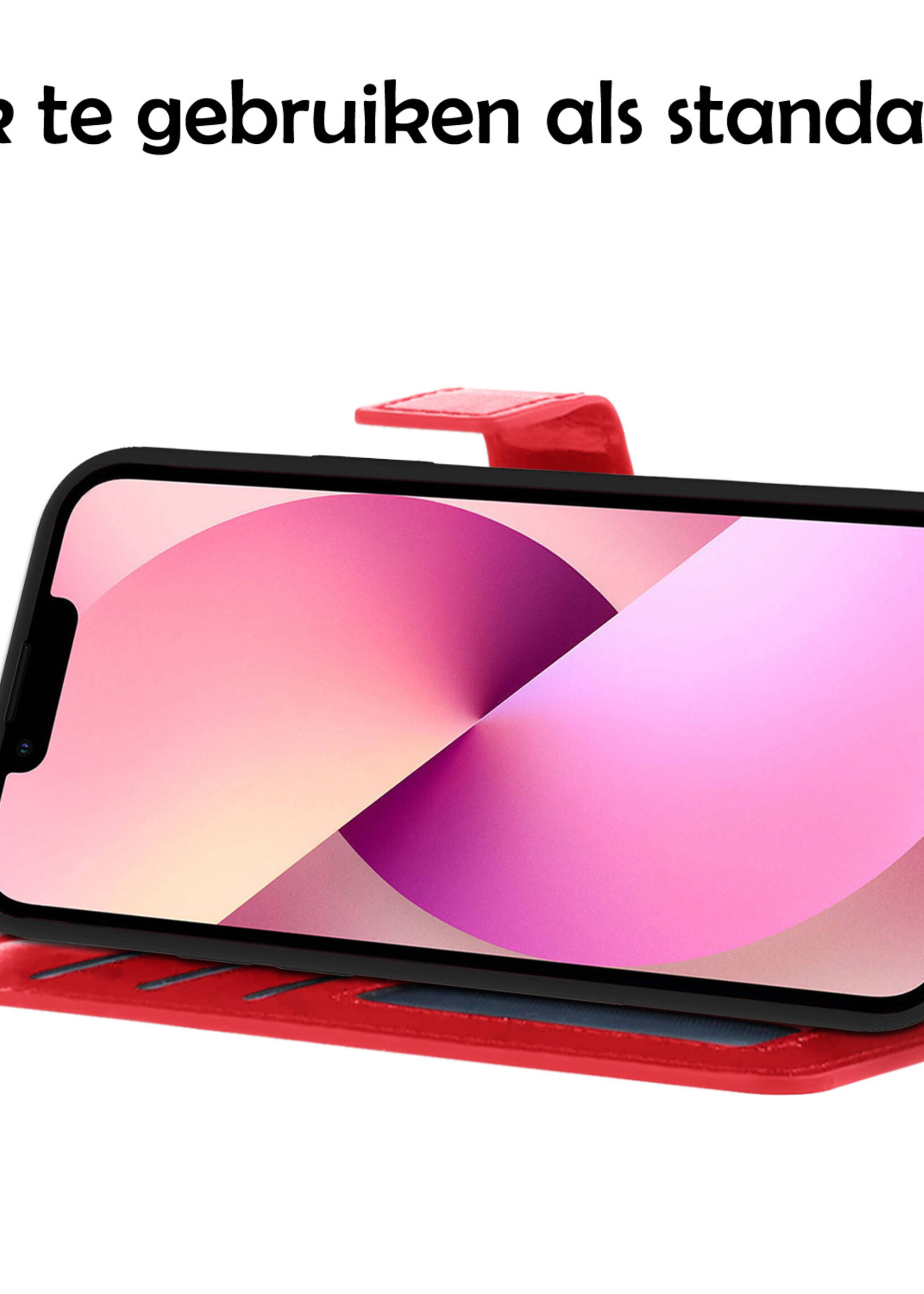 LUQ Hoesje Geschikt voor iPhone 13 Hoesje Book Case Hoes Wallet Cover - Hoes Geschikt voor iPhone 13 Hoesje Bookcase Hoes - Rood