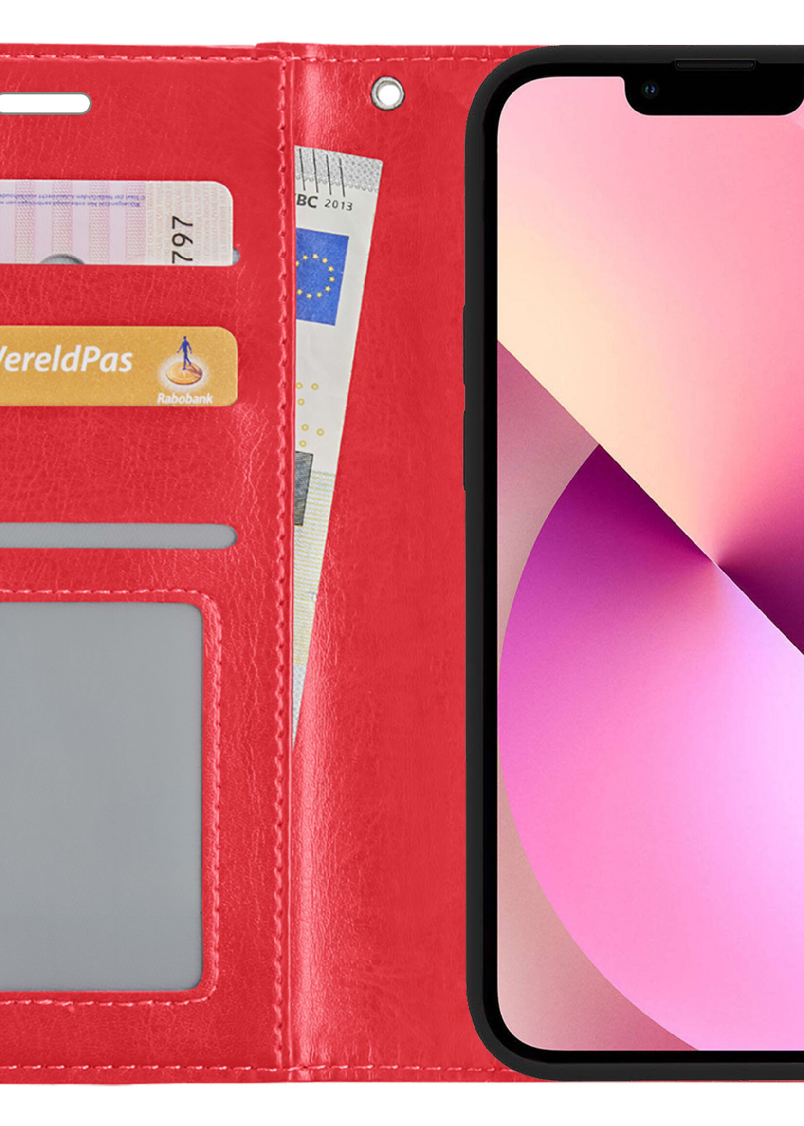 LUQ Hoesje Geschikt voor iPhone 13 Hoesje Book Case Hoes Wallet Cover - Hoes Geschikt voor iPhone 13 Hoesje Bookcase Hoes - Rood