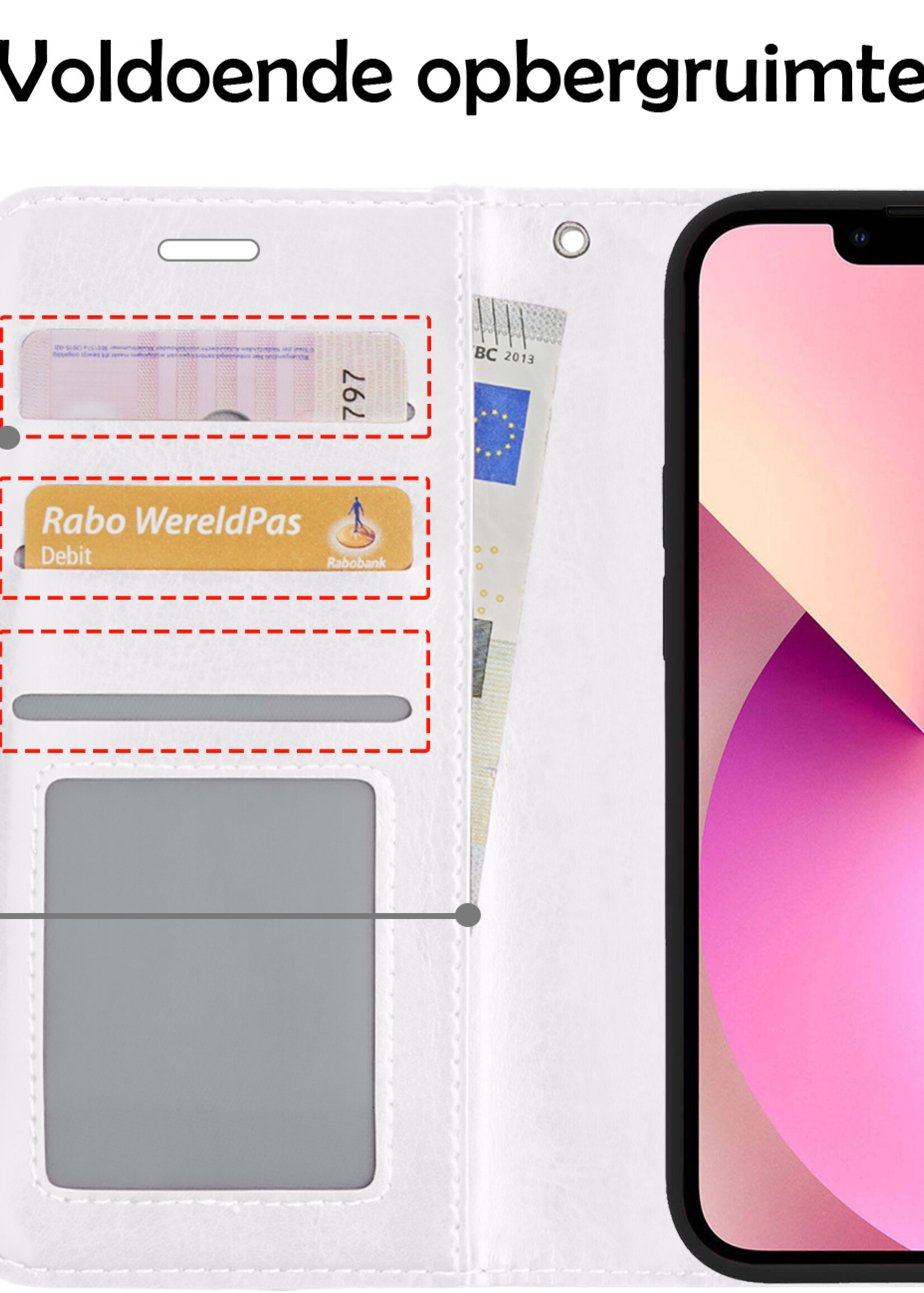 LUQ Hoesje Geschikt voor iPhone 13 Hoesje Book Case Hoes Wallet Cover - Hoes Geschikt voor iPhone 13 Hoesje Bookcase Hoes - Wit