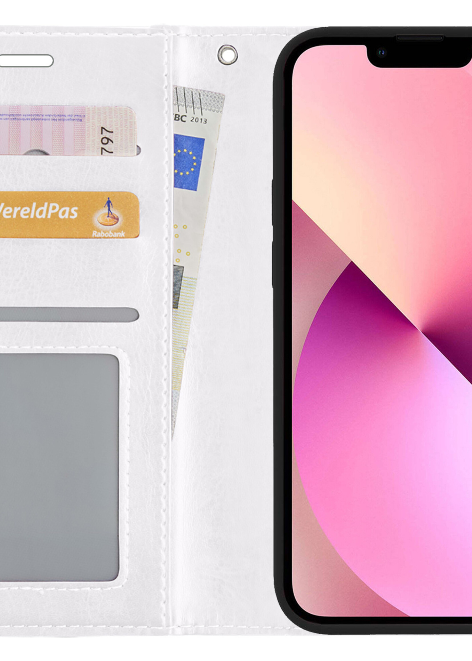 LUQ Hoesje Geschikt voor iPhone 13 Hoesje Book Case Hoes Wallet Cover - Hoes Geschikt voor iPhone 13 Hoesje Bookcase Hoes - Wit