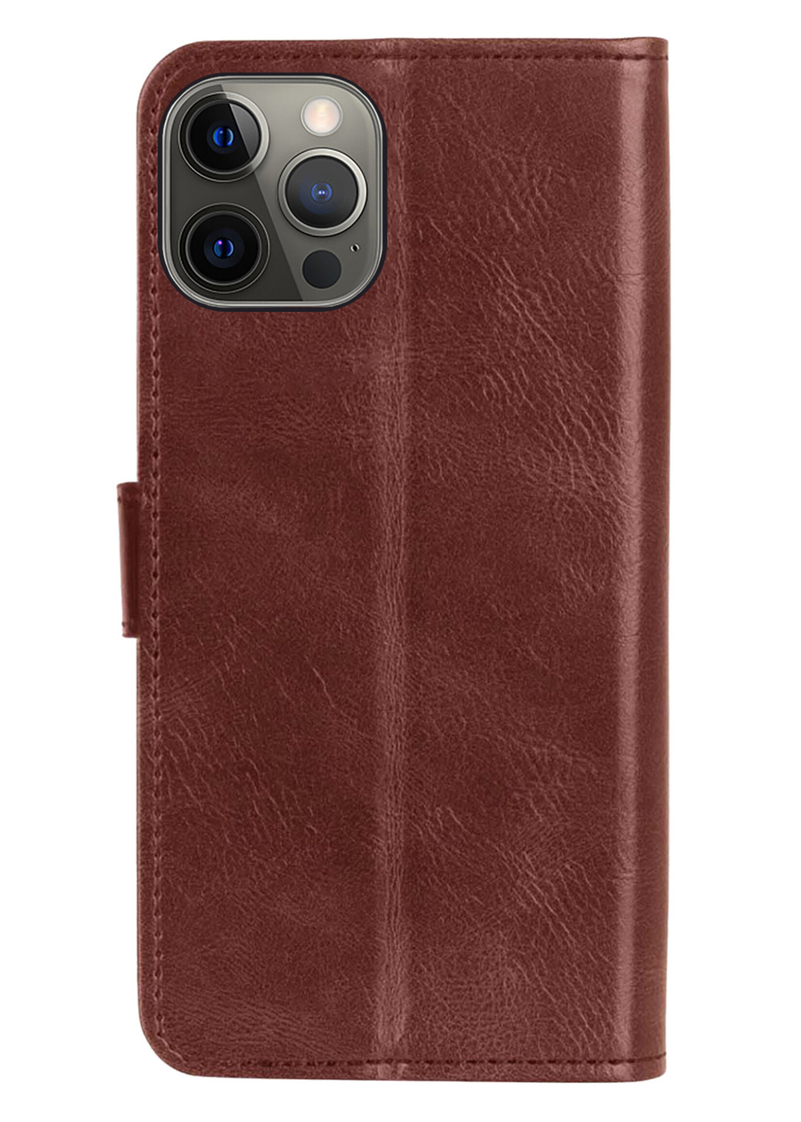 LUQ Hoesje Geschikt voor iPhone 13 Pro Hoesje Book Case Hoes Wallet Cover - Hoes Geschikt voor iPhone 13 Pro Hoesje Bookcase Hoes - Bruin