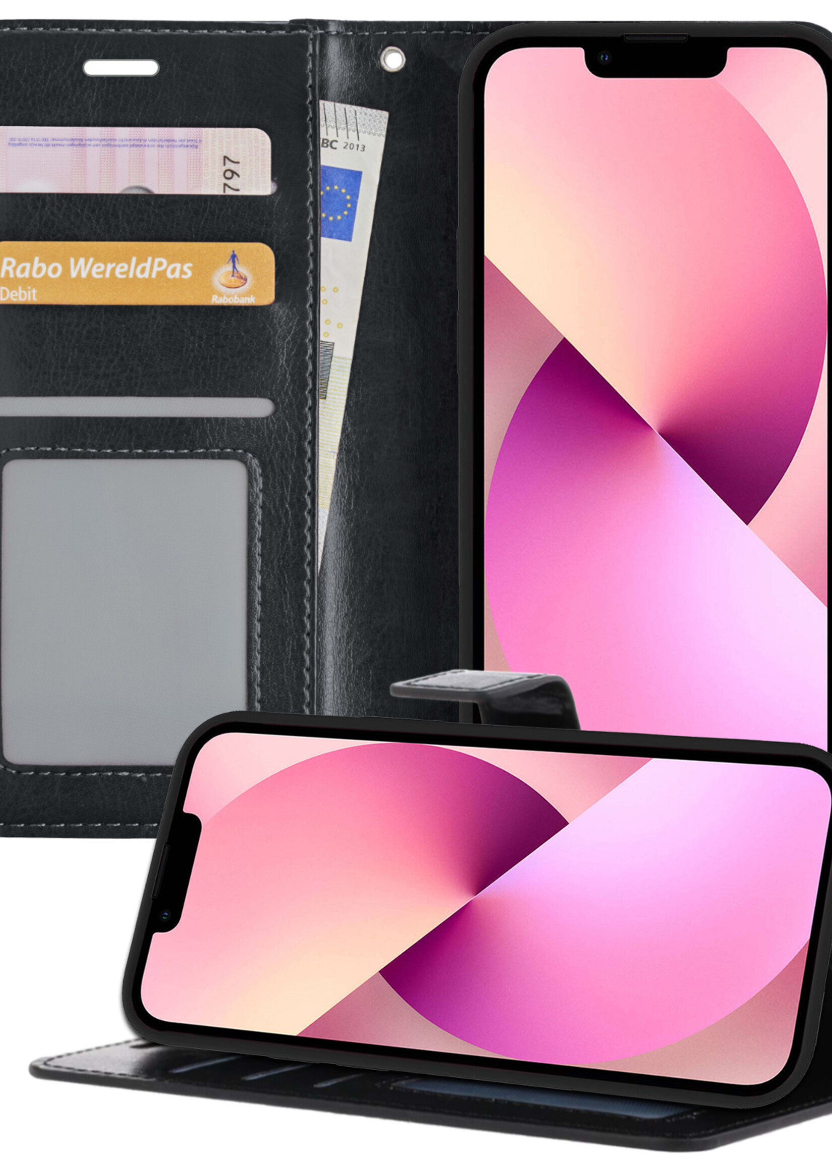 LUQ Hoesje Geschikt voor iPhone 13 Mini Hoesje Book Case Hoes Wallet Cover - Hoes Geschikt voor iPhone 13 Mini Hoesje Bookcase Hoes - Zwart