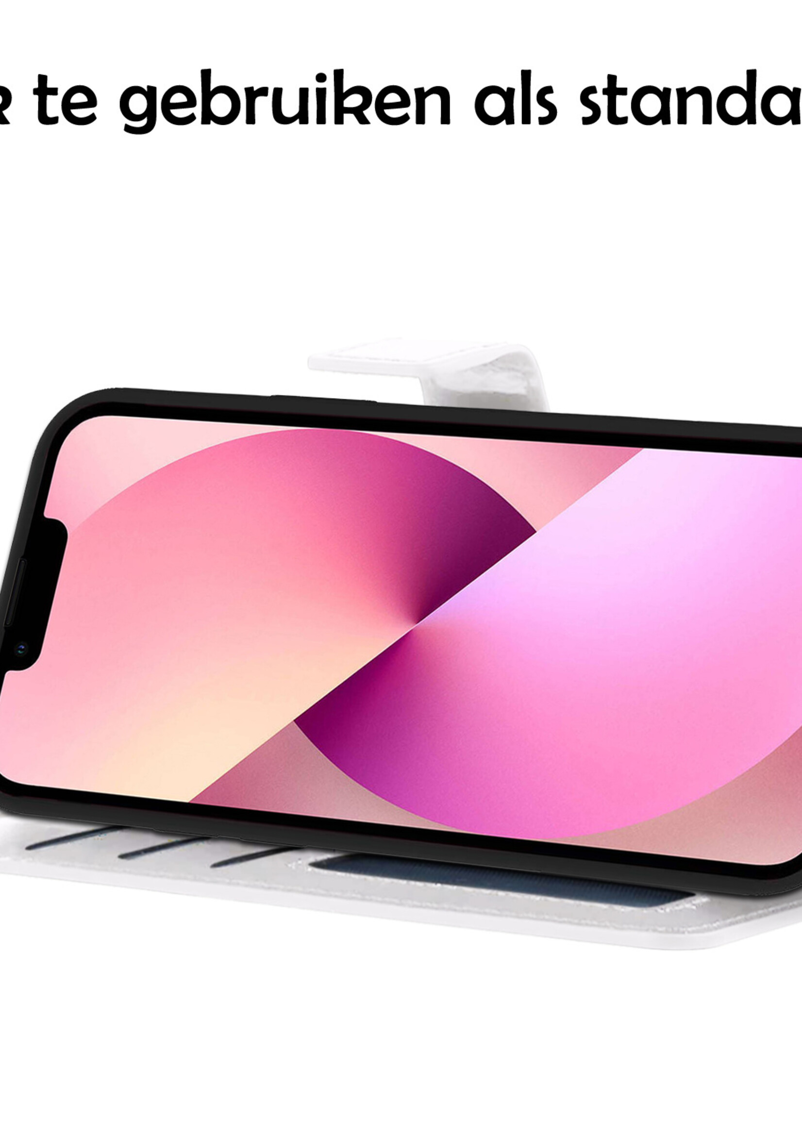 LUQ Hoesje Geschikt voor iPhone 13 Pro Max Hoesje Book Case Hoes Wallet Cover - Hoes Geschikt voor iPhone 13 Pro Max Hoesje Bookcase Hoes - Wit