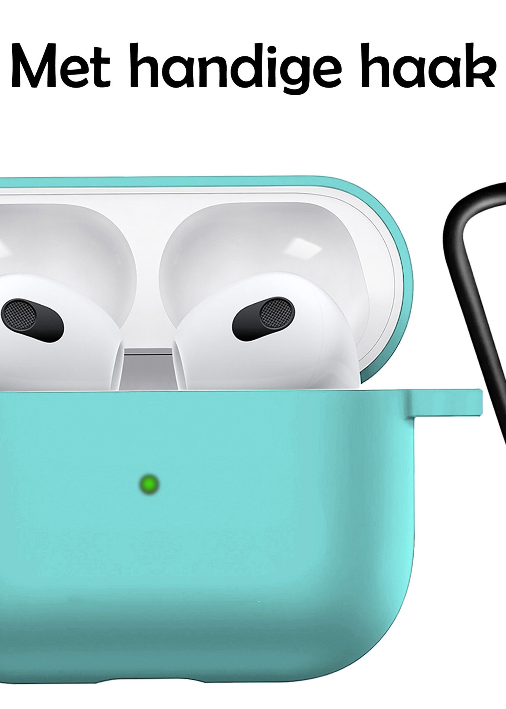 LUQ Hoesje Geschikt voor AirPods 3 Hoesje Siliconen Case - Hoes Geschikt voor Apple AirPods 3 Case Hoesje - Mintblauw