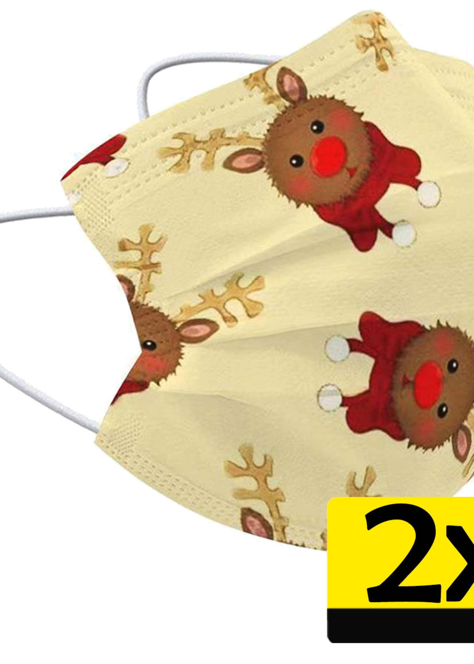 LUQ Kerst Mondkapje Wegwerp Mondmasker Niet Medisch Rendier Geel - 2 Stuks
