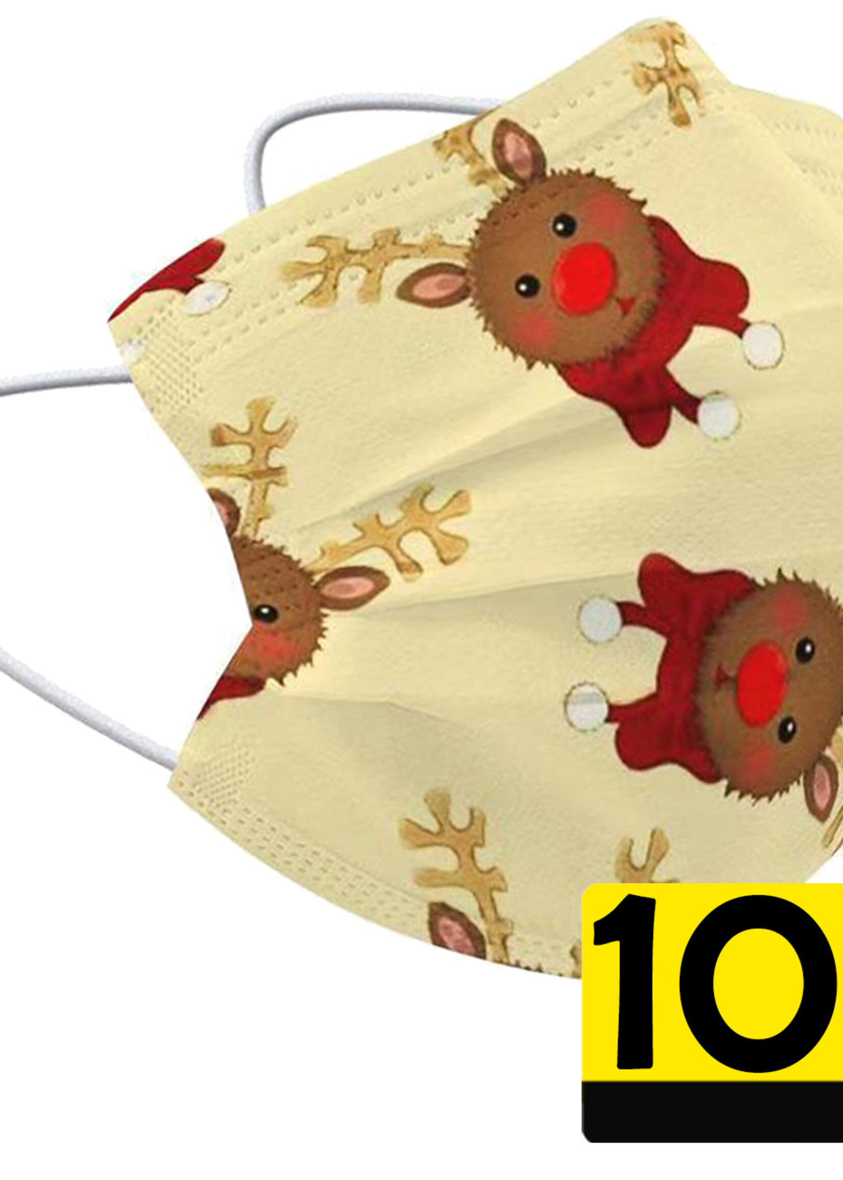 LUQ Kerst Mondkapje Wegwerp Mondmasker Niet Medisch Rendier Geel - 10 Stuks