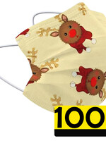 LUQ LUQ Wegwerp 3-laags Mondkapje Rendier - 100 Stuks