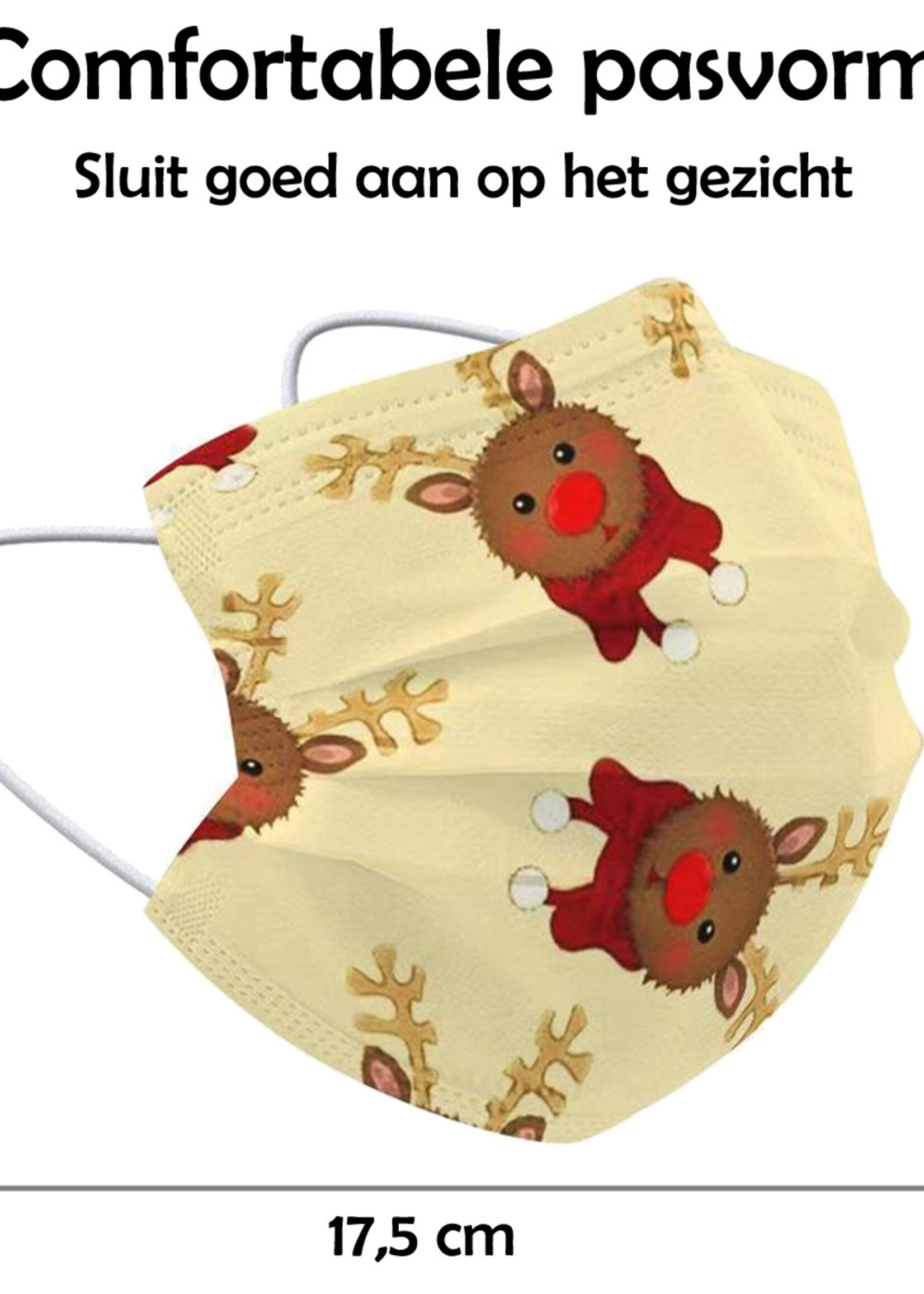 LUQ Kerst Mondkapje Wegwerp Mondmasker Niet Medisch Rendier Geel - 100 Stuks