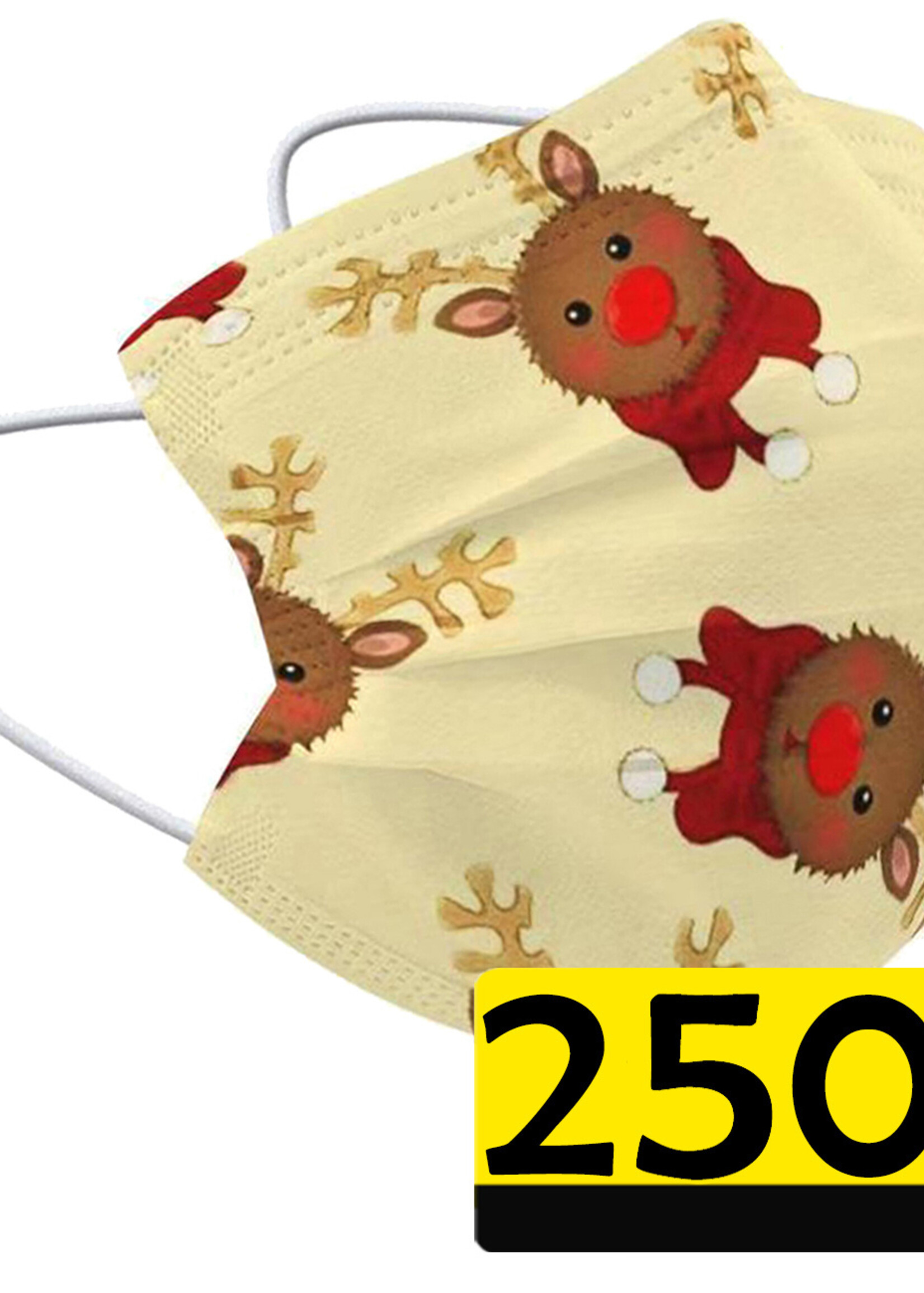 LUQ Kerst Mondkapje Wegwerp Mondmasker Niet Medisch Rendier Geel - 250 Stuks
