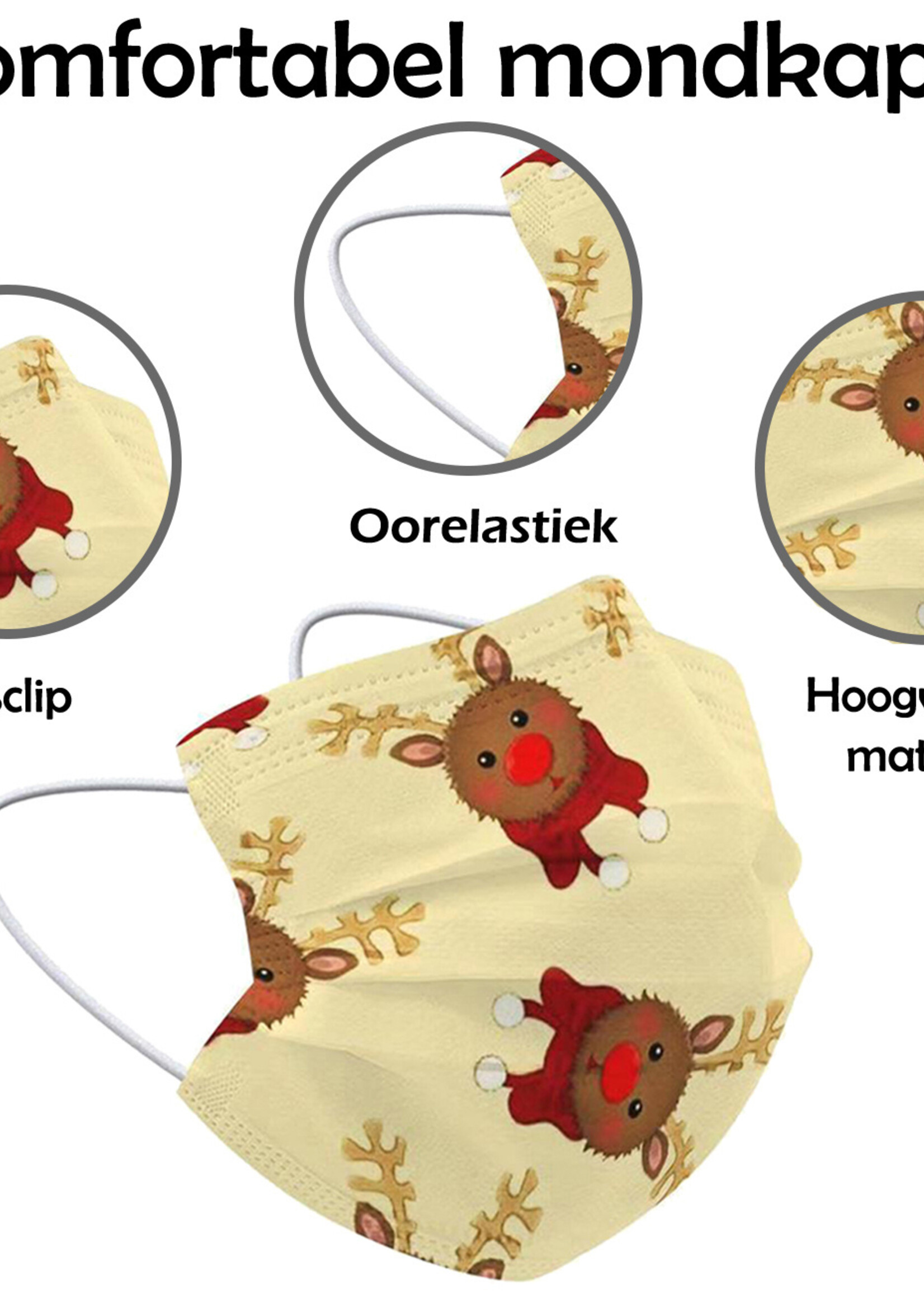 LUQ Kerst Mondkapje Wegwerp Mondmasker Niet Medisch Rendier Geel - 250 Stuks