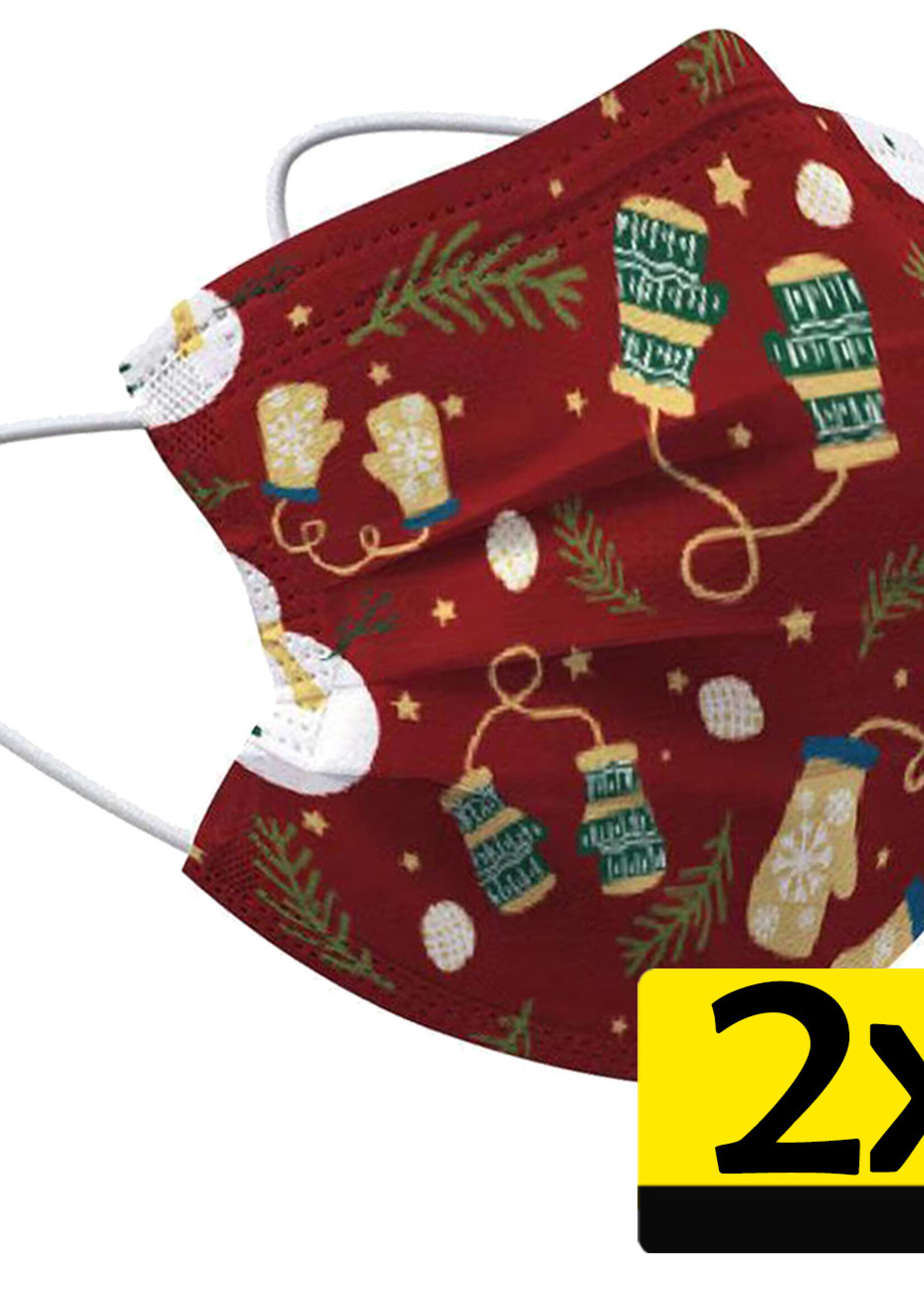 LUQ Kerst Mondkapje Wegwerp Mondmasker Niet Medisch Wanten Rood - 2 Stuks