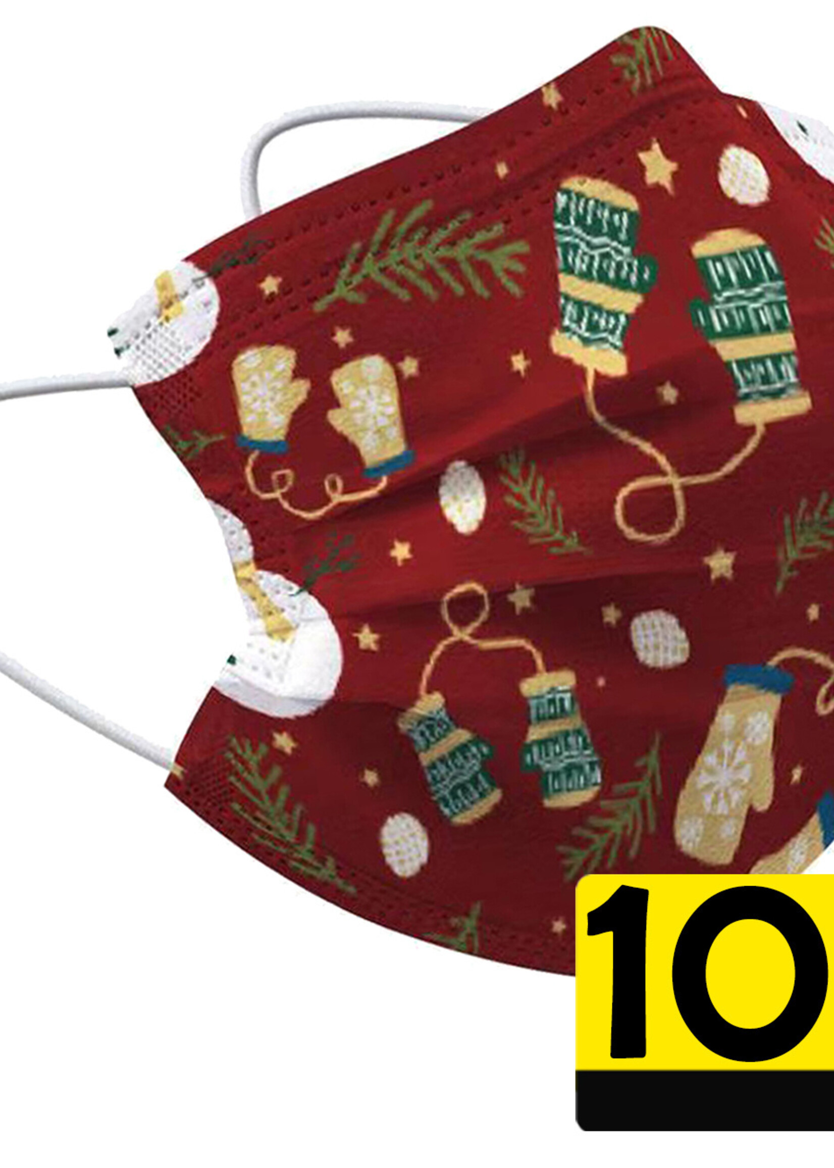 LUQ Kerst Mondkapje Wegwerp Mondmasker Niet Medisch Wanten Rood - 10 Stuks