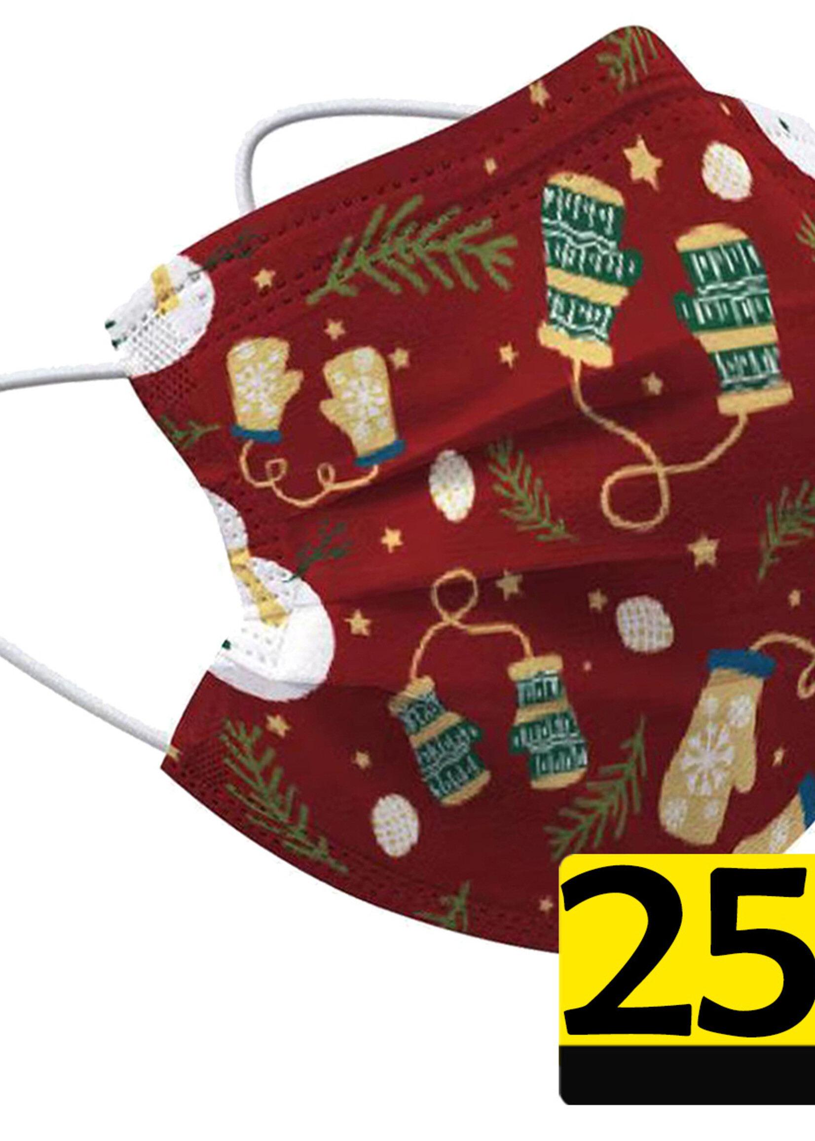 LUQ Kerst Mondkapje Wegwerp Mondmasker Niet Medisch Wanten Rood - 25 Stuks